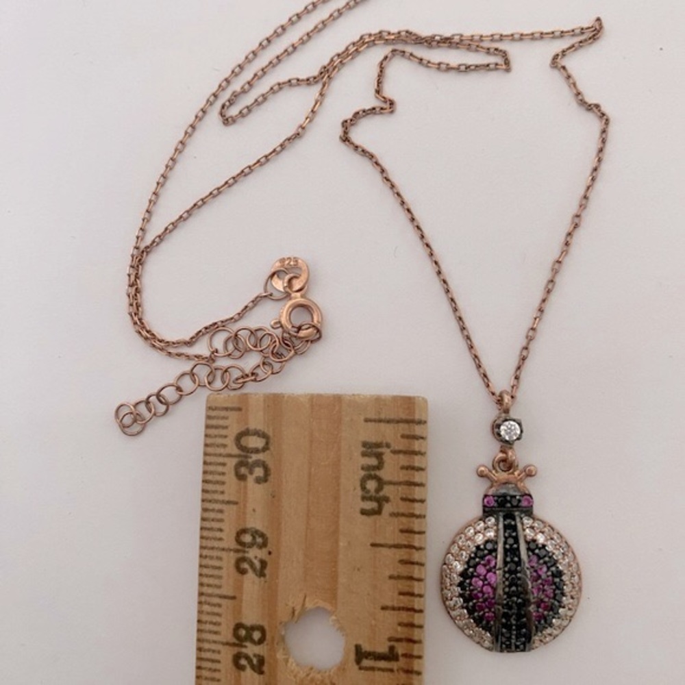 🐞 925 Silver ladybug necklace cz stones 14k rose gold plated 🐞